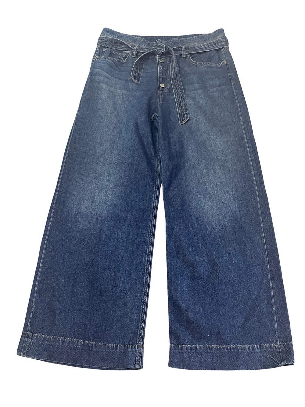 Lauren Ralph Lauren Belted Wide Leg Crop Jeans Button Fly Dark Wash Size 16